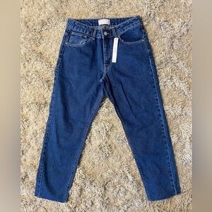 NWT ASOS Design Raw Hem Dark Blue Wash High Rise Mom Denim Jeans W29 L30